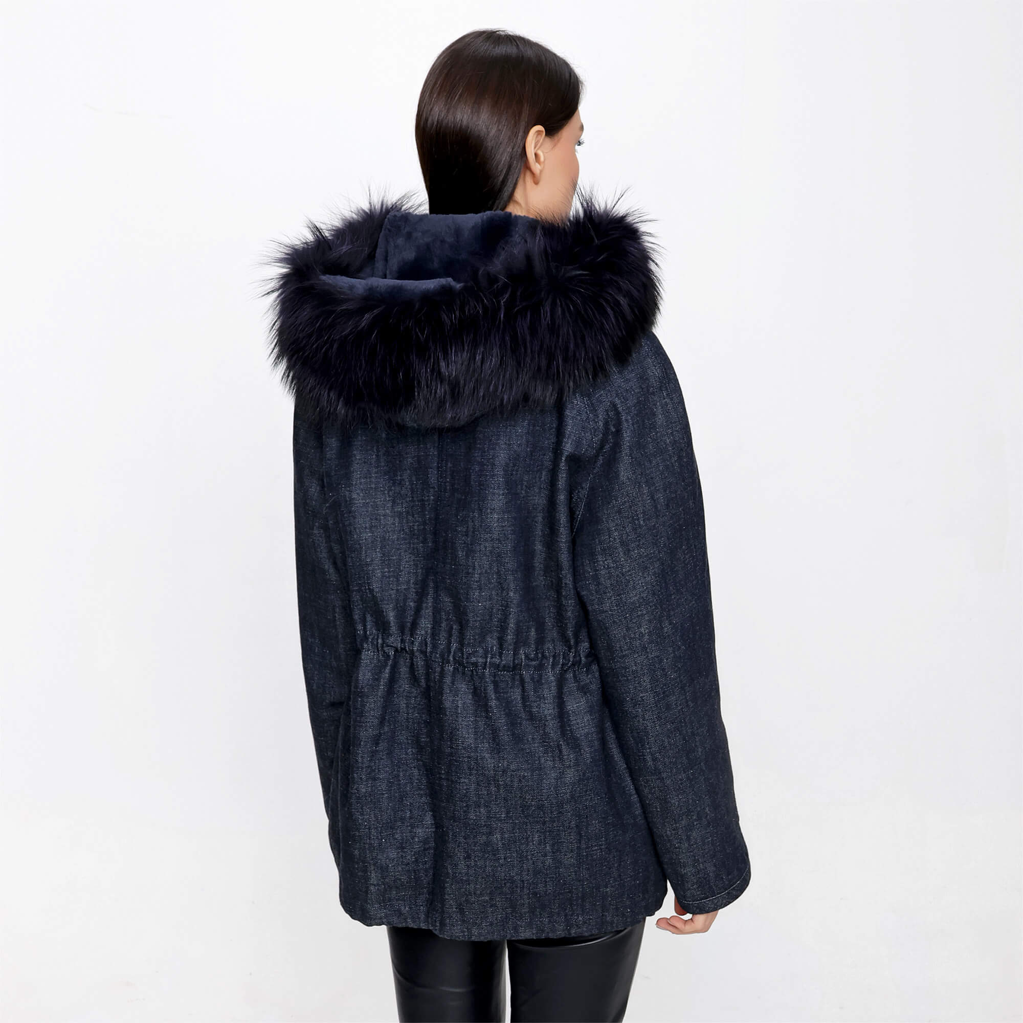 Yves Salomon Army - Denim Fur Detail Long Coat